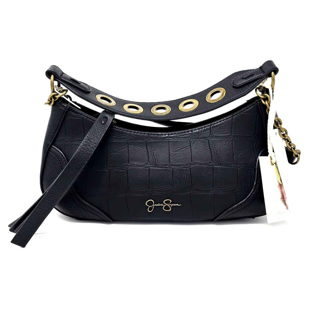 Jessica Simpson Shoulder Bag Black Gold Trim Crossbody Purse